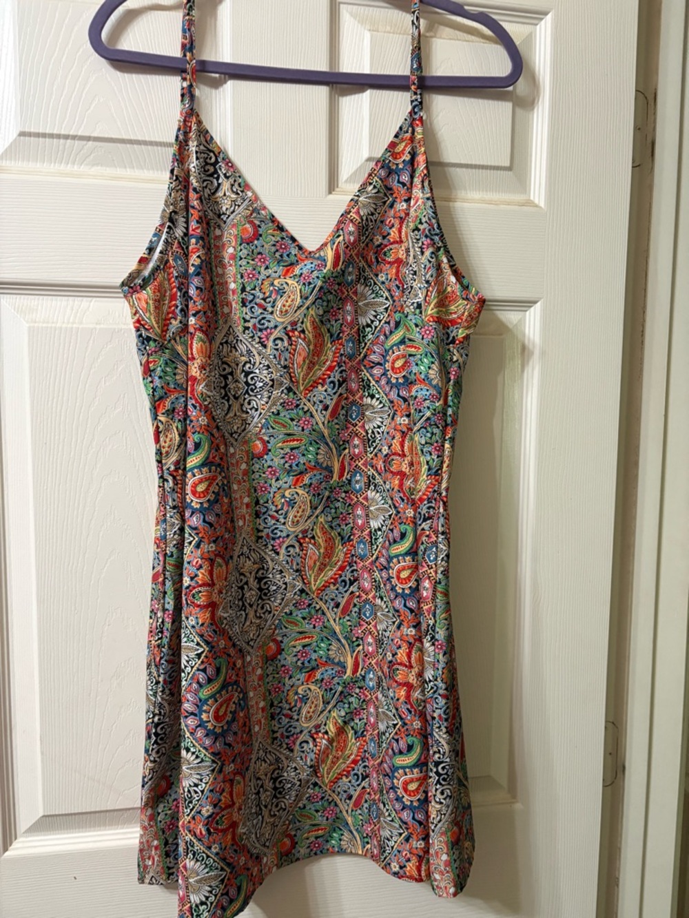 Women's Multicolor Paisley Slip Dress - V-Neck Spaghetti Straps